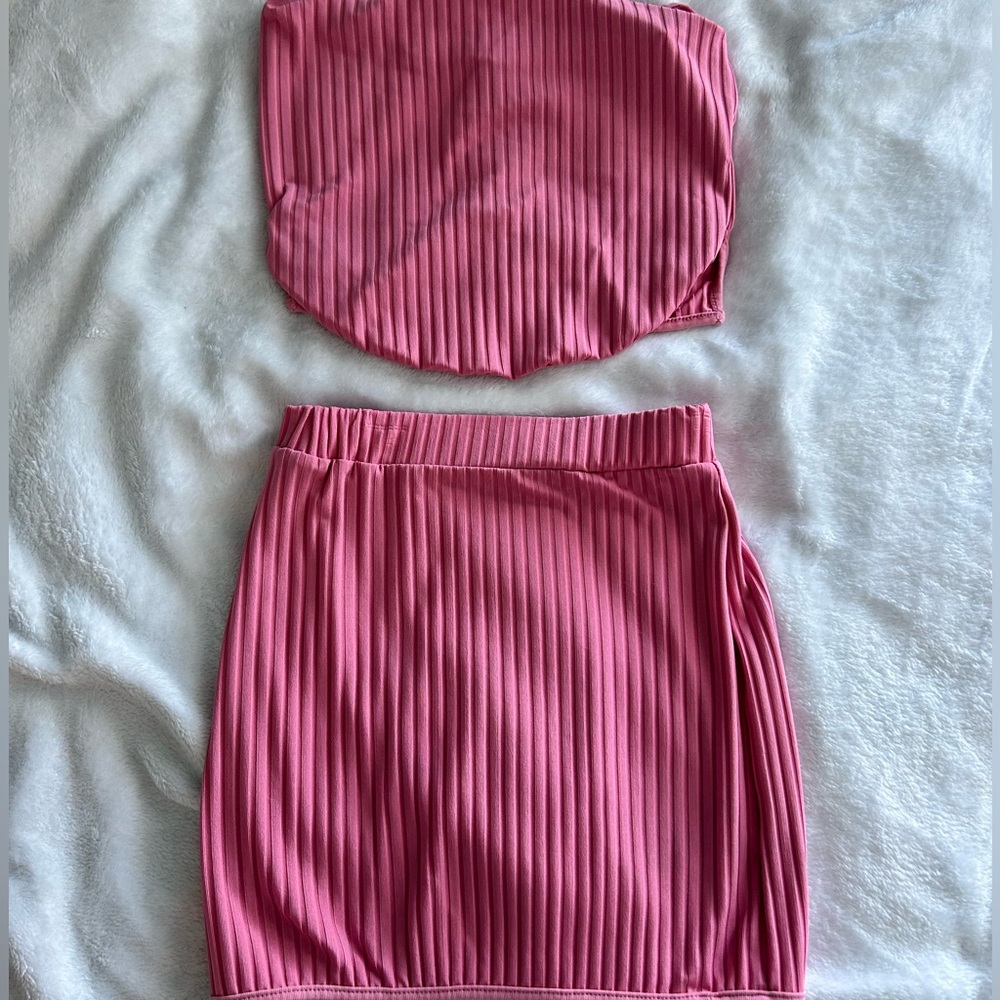 pink two piece skirt set